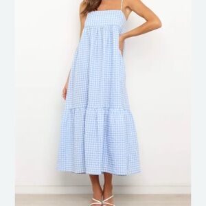 Petal & Pup Blue and White Smocked Tiered Maxi Sundress